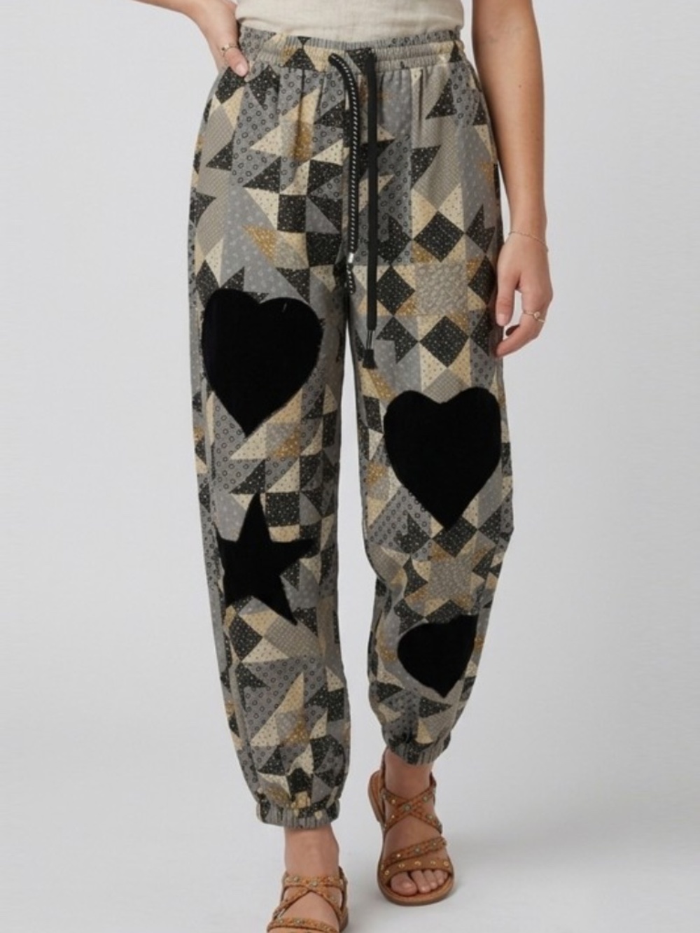 Aztec Print Wide Leg Lounge Pants W/heart & Star Patch
